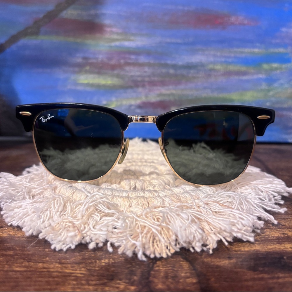 Ray-Ban Clubmaster Sunglasses 3016 - Black/Gold with Green Lenses